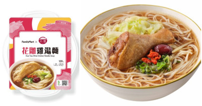 有整隻大雞腿！全家X台酒聯手「花雕雞湯麵」花雕酒香+整隻大雞腿會搶翻，再加碼推Q版財神加持「開運鮮食」，尾牙中大獎先吃。