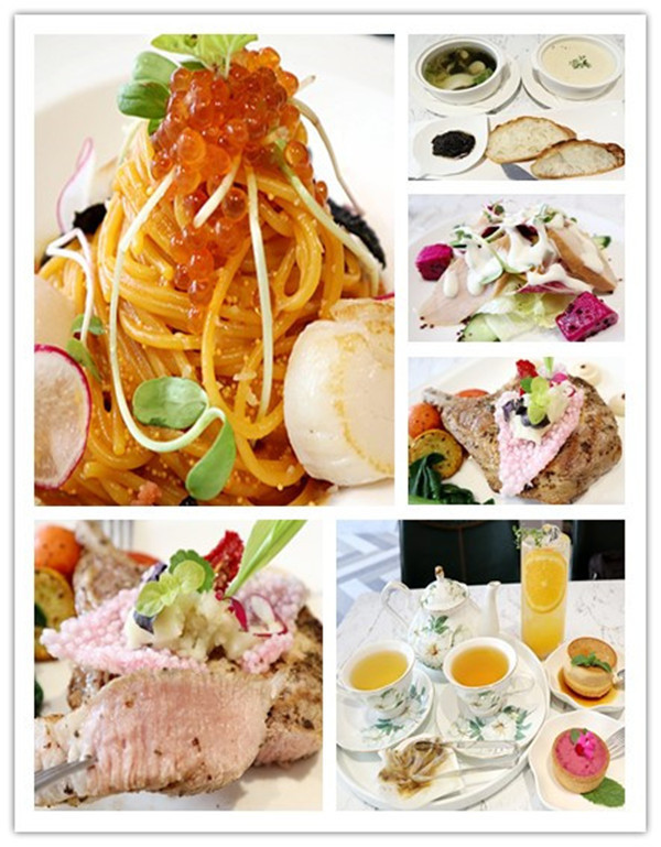 桃園機捷美食/桃園法式美食【Esmée -手作料理】#慢烤葛瑪蘭黑豚肉佐青蘋果醬 #海膽干貝義大利麵 #燻雞肉紅藜麥沙拉 #金盞芒果水果茶 #橙香蜜桃氣泡飲 #布丁燒