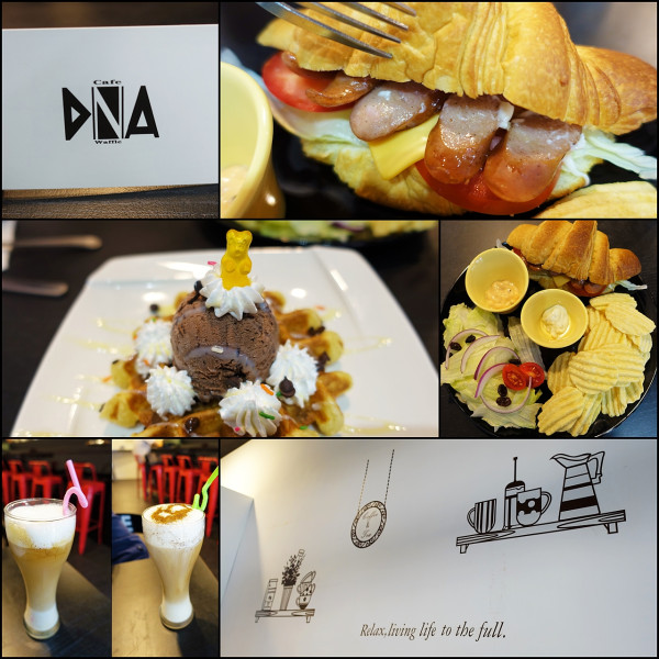 『中和環球購物中心』DNA Café & Waffle-外酥內Q鬆餅、不限時、有WIFI、平價咖啡廳