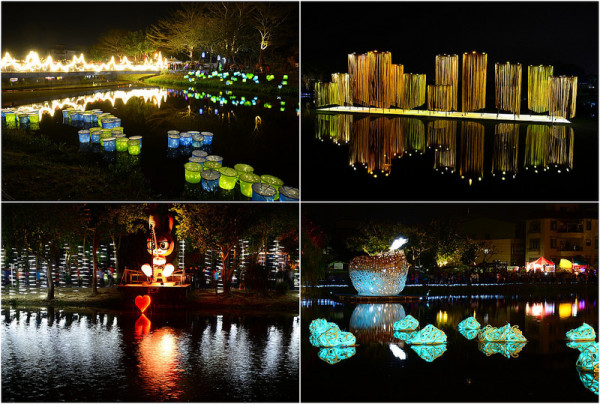 【台南鹽水｜景點】一年一度鹽水月津港燈節，水上藝術燈飾河面倒映，不二良釣魚小兔也來湊一腳。2018年月津港燈節