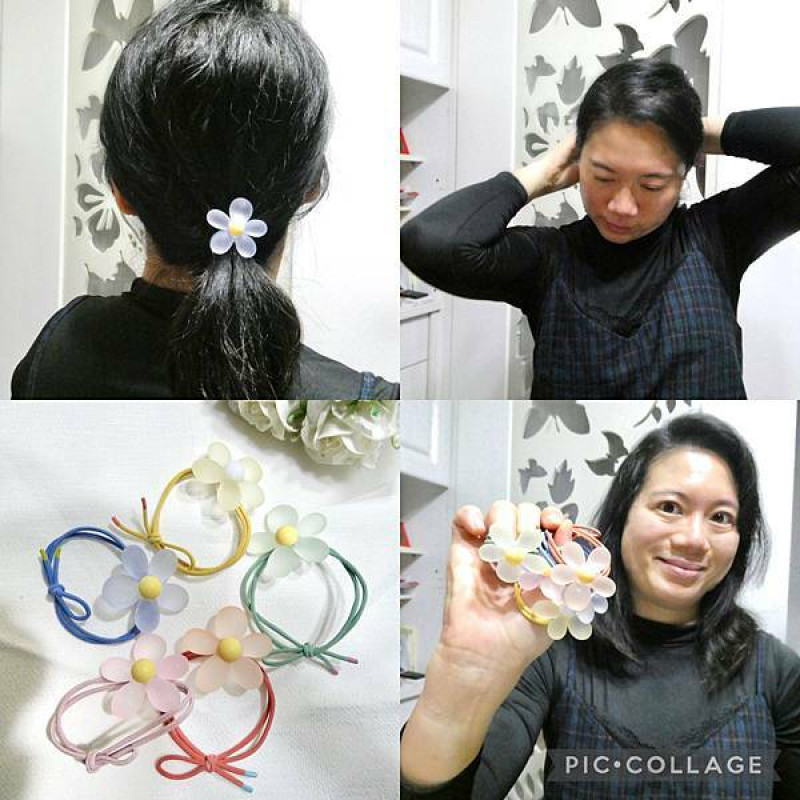 韓國髮飾推薦/小花髮圈組/彈力髮圈/綁出時尚可愛，包頭、馬尾都適合，五種顏色搭配穿搭很👍