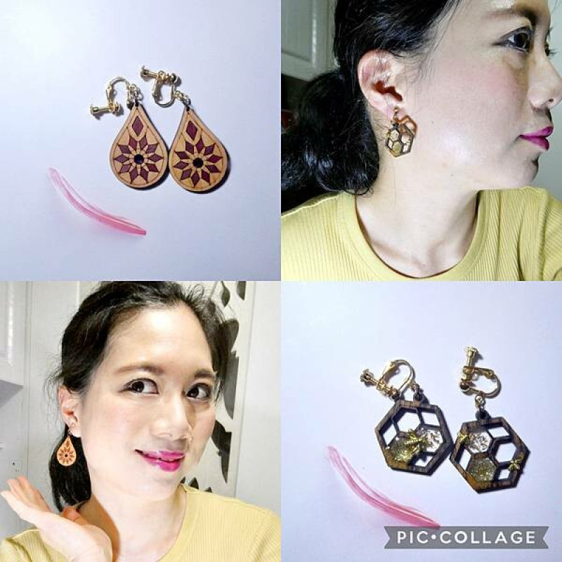 木製設計飾品推薦/梅森設計Mason Design/客製化與設計款飾品/實木設計超級美/兩款夾式實木設計耳環（金砂蜂蜜、魯伯特之火）/戴出質感、美麗/搭配任何服飾都可呈現獨特美感