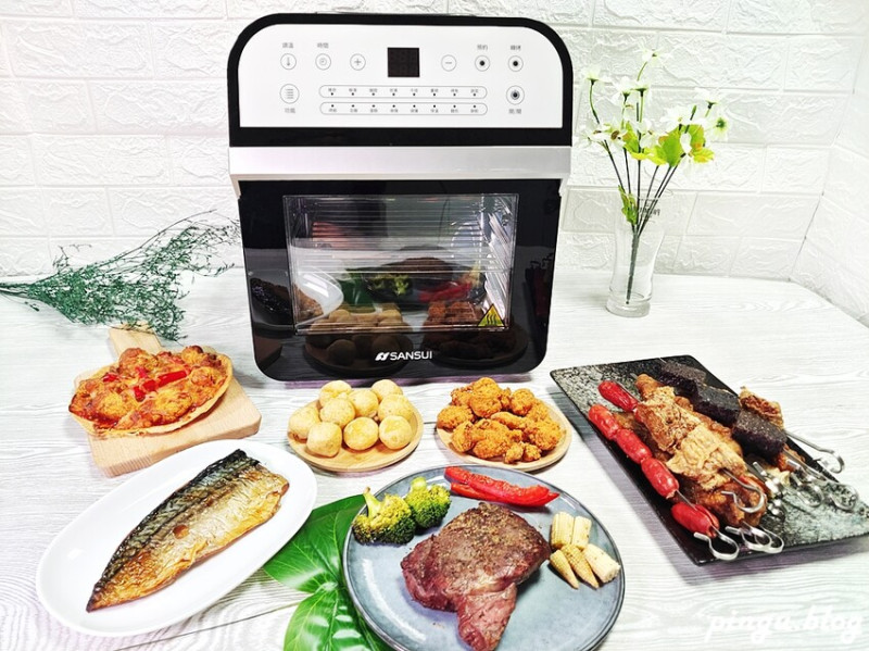 氣炸烤箱料理｜SANSUI山水12L旋風溫控智能氣炸烤箱SAF-553N 7大配件多功能烹調一機完成 360度自動轉烤好療癒 不鏽鋼內膽好清理 - 小企鵝生活趣