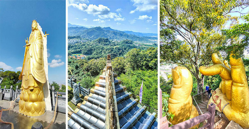 台中大坑南觀音山步道 |快到手里來！穿越巨大佛手拱門/坐在蓮花座，金黃觀音、神祇石雕迎你登頂，莊嚴又震撼！（打卡換觀音紀念徽章）