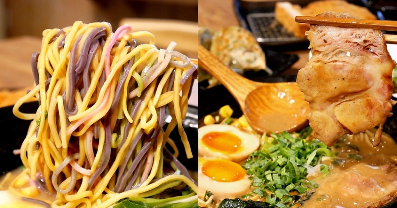 免飛日本就能吃到手工彩虹麵，超繽紛視覺感滿分，還有玫瑰麵也相當有特色，搭配濃郁湯頭和超大塊叉燒肉很過癮-信川屋博多豚骨拉麵店