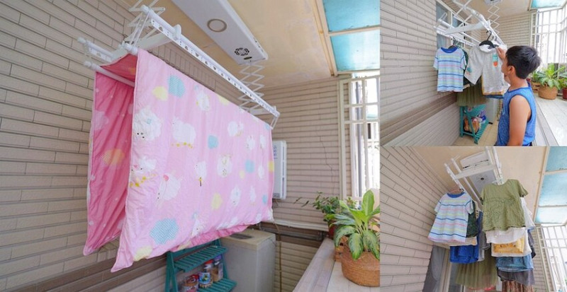 HCG和成豪華四桿款電動曬衣機 ❙ 衣物不再曬不乾，陽台也能輕鬆曬棉被了，空間變更大!