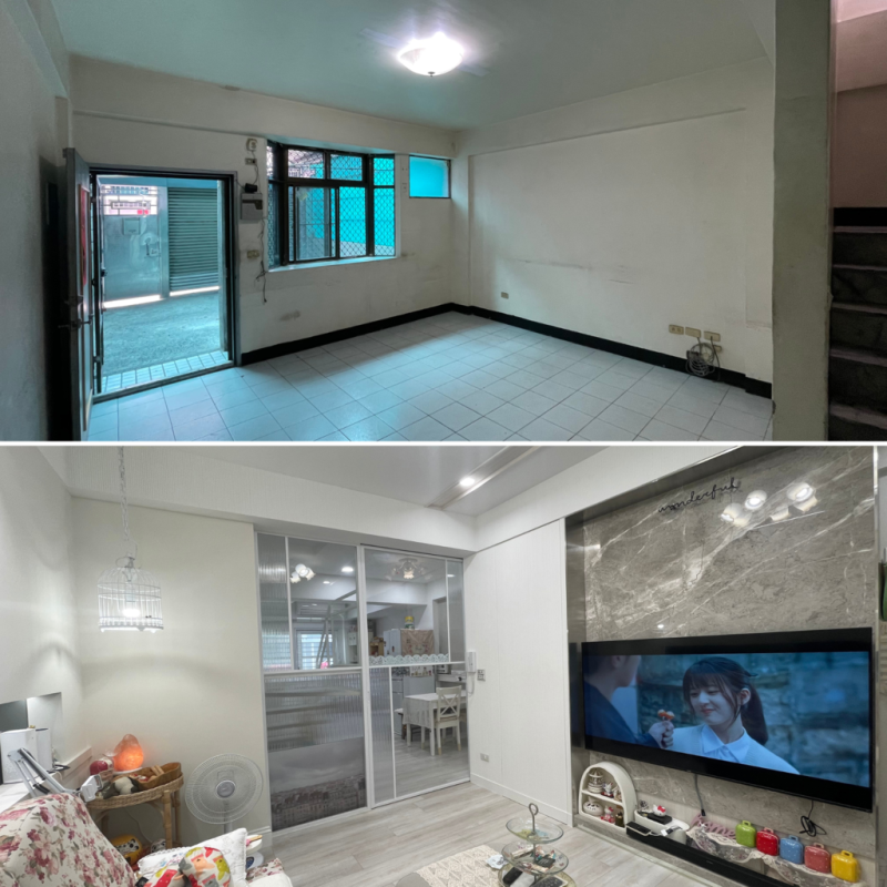 台南老屋翻新【一新室內設計】Hello Kitty溫馨白色小家│30年老屋翻修│做好通風採光就是最舒服的家！樓梯轉向找回方正格局