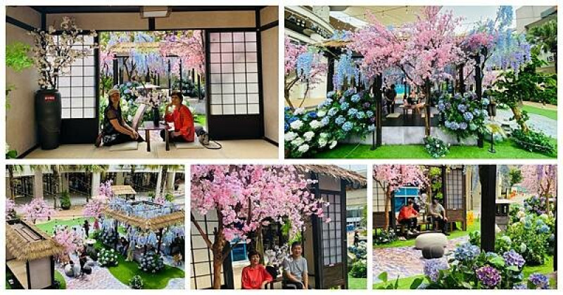 2024林口最新打卡點【 林口三井OUTLET浪漫花景日式庭園】置身浪漫粉色花海/一秒帶你去日本/中央廣場花舞春遊趣
