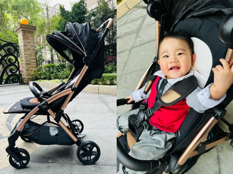 爆好推的【Chicco】Goody Primo魔術瞬收手推車，亞洲鎏金限定「璀璨金」時尚嬰兒推車，單手抱娃一鍵自動收車，培林車輪360度無死角爆好推！Cushy Hug護頭頸機能墊，寶寶坐躺都超舒適～