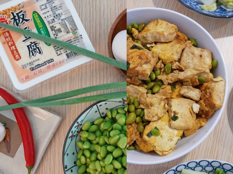 食譜｜香煎豆腐佐雞蛋毛豆Pan-Fried Tofu with Scrambled Egg and Edamame