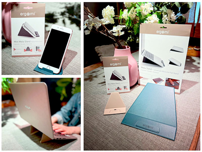 【不限型號電腦平板支架分享】雅街嚴選ergomi￭Meta Stand筆電平板支架& Mini Meta Stand手機支架 x 一秒摺疊超直覺，高低角度都滿足、小巧輕薄無負擔，外出帶上好簡單