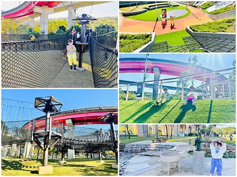 ★桃園親子景點推薦★桃園最新特色遊戲場『平鎮運動公園』，全新翻修2.0新登場，超刺激的挑戰遊戲場19道關卡、滑草場、五人制足球場、戲水生態區、大沙坑、抱石牆、擺盪遊戲場，陸海空設施一次滿足大小朋友！