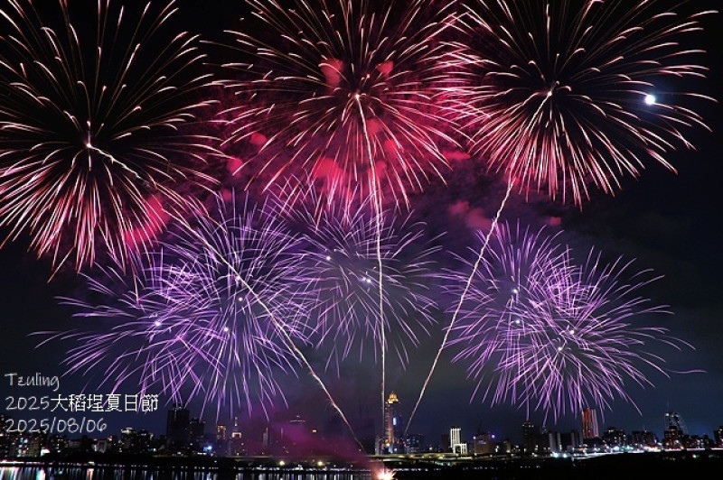 2025大稻埕夏日節，活動日期：2025/8/6㊂–2025/8/30㊅，水岸4場主題煙火秀：8/6㊂、8/13㊂中颱楊柳取消活動、8/20㊂、8/30㊅當日晚上20:00。