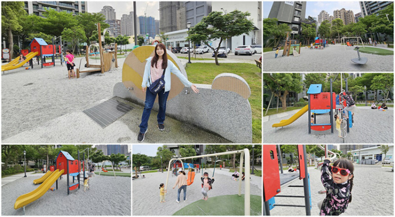 新竹縣竹北市【新竹特色公園】小蝸遊戲場~竹北兒24公園｜紅藍小屋造型的複合式遊具｜綠蔭圍繞的城市小森林