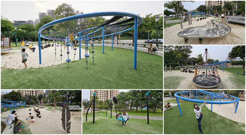 新竹縣竹北市【新竹特色公園】五色鳥樂園遊戲場~公兒26公園｜小小旋轉塔｜共融大鞦韆｜沙坑 & 跳樁闖關