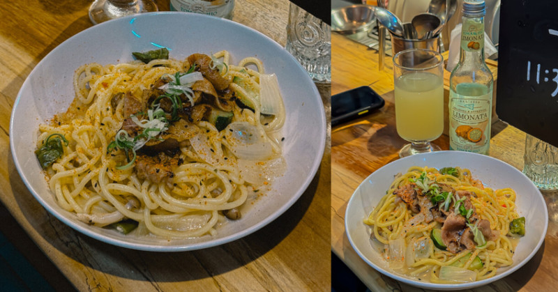 高雄龍華市場必吃義大利麵！快義點自製麵條搭配炙燒豬五花超美味。