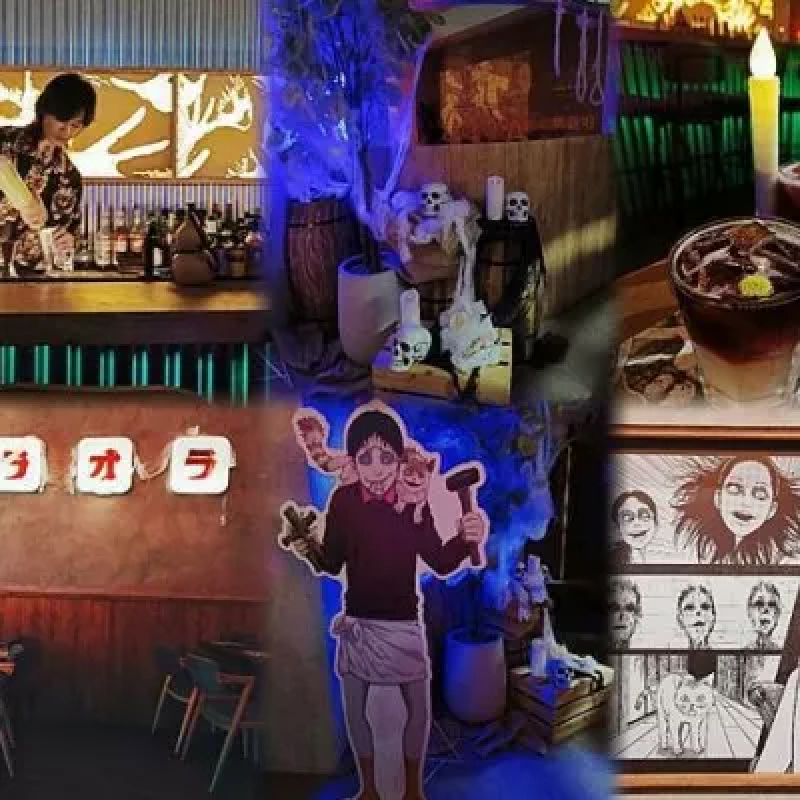 主題餐酒館。伊藤潤二與歐拉歐拉餐酒館恐怖聯名登場_恐 怖 驚 悚等著你來試膽。富江是我的。熱門打卡點