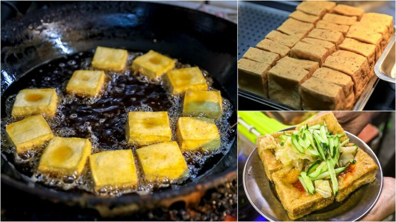 GOOGLE地標找不到，方方正正好立體的純手工臭豆腐，酸甜泡菜尬小黃瓜絲解膩，咬下去超多汁！
