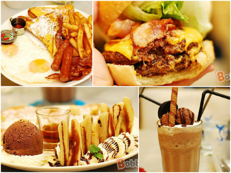 【新竹美式餐廳】飛翔的魚美式早午餐.新竹遠百附近旁.網路超人氣美食推薦(法式吐司蛋/大胃王漢堡/巧克力香蕉鬆餅/水果茶/拿鐵咖啡)