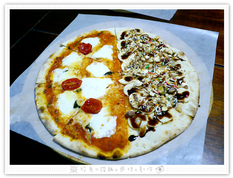 [台南食記] 比薩斜塔pizza style~雙拼口味大爆料！10吋薄脆餅皮！松阪豬華爾滋/海鮮總匯/瑪格莉特/巴那那堅果巧克力！