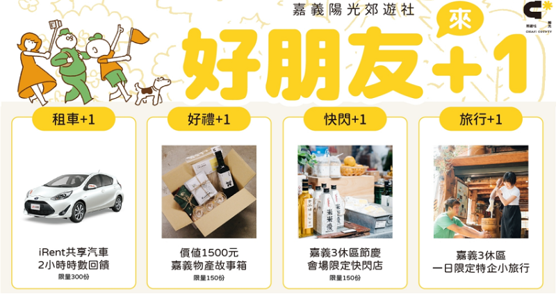 租車回饋X限量好禮，只要來嘉義縣郊遊踏青，就通通送給你。