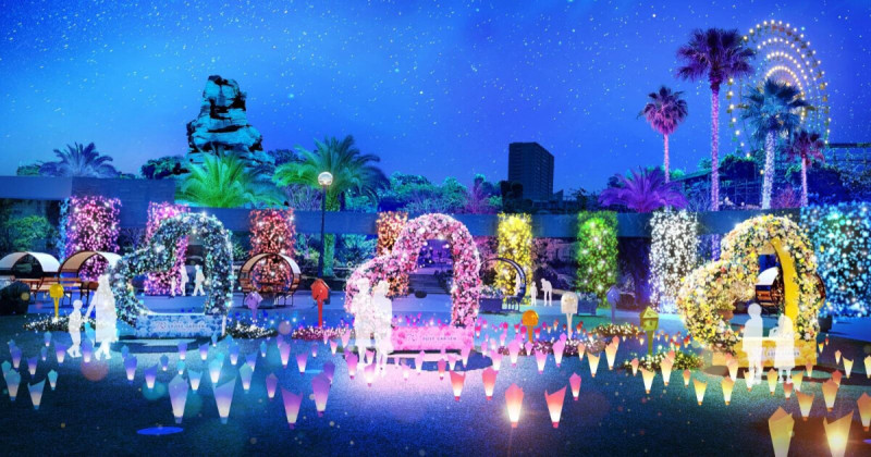 今冬必訪大阪枚方樂園2025玫瑰燈光秀，空中漂浮燈籠廣場、巨型聖誕樹和、浪漫花海點燈齊登場。