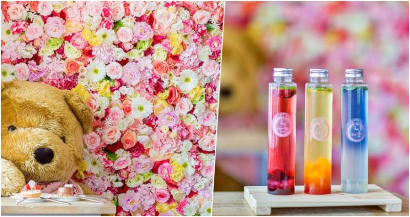 [彰化隱藏甜點] DeerHer：少女心大噴發！一整個牆面都是美麗繽紛的花~IG打卡超級美！新推出美的不要不要的公主飲品~檸檬塔泡芙通通都好好吃。